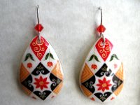 White Fall Florals Earrings Pysanky Eggshell Jewelry by So Jeo : pysanky pysanka ukrainian easter egg batik art eggshell jewelry pendants earrings drop dangle etched flowers gift women accessories accessory pendant necklace bail crystal finding sterling silver filled sojeo flowers celtic purple white red pink brown green purple orange cream burgundy magenta teal turqoise crows crow blue black so jeo art handmade